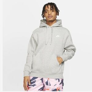 Nike Club Pullover Hoodie in dark grey heather/ white
